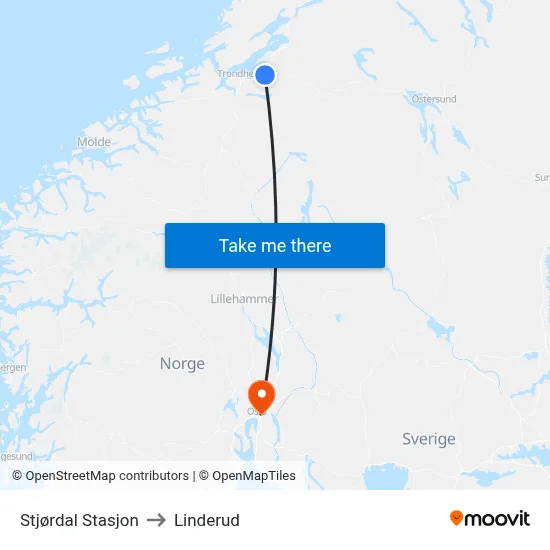 Stjørdal Stasjon to Linderud map