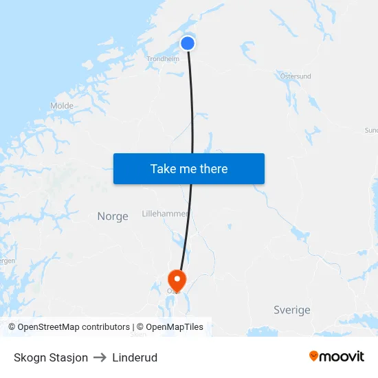 Skogn Stasjon to Linderud map