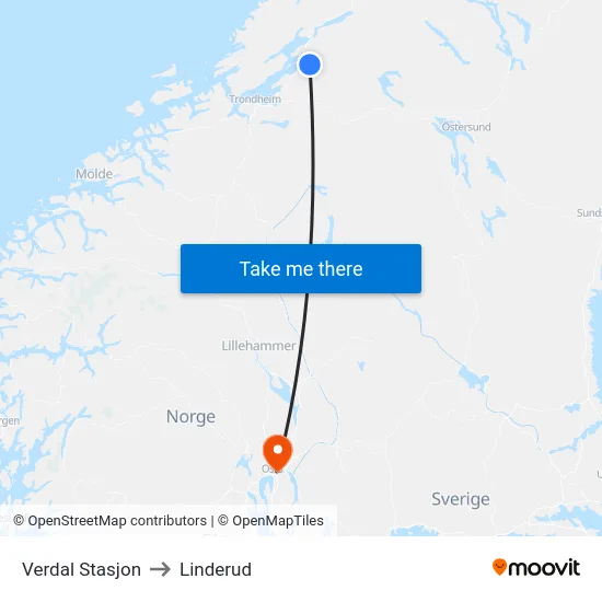 Verdal Stasjon to Linderud map
