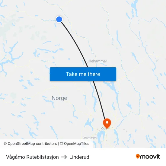 Vågåmo Rutebilstasjon to Linderud map
