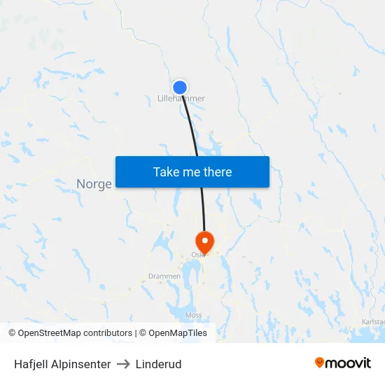 Hafjell Alpinsenter to Linderud map