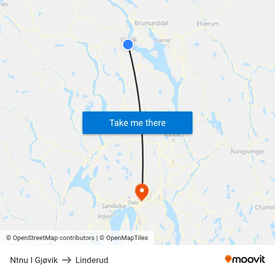Ntnu I Gjøvik to Linderud map