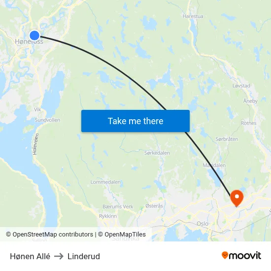 Hønen Allé to Linderud map