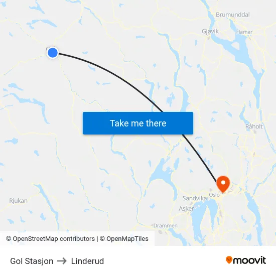 Gol Stasjon to Linderud map