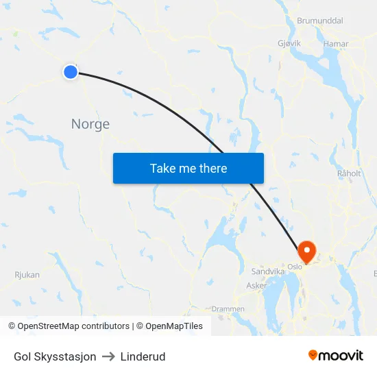 Gol Skysstasjon to Linderud map