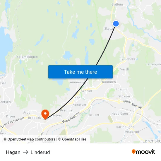 Hagan to Linderud map