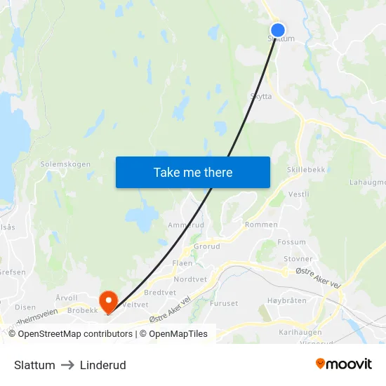 Slattum to Linderud map