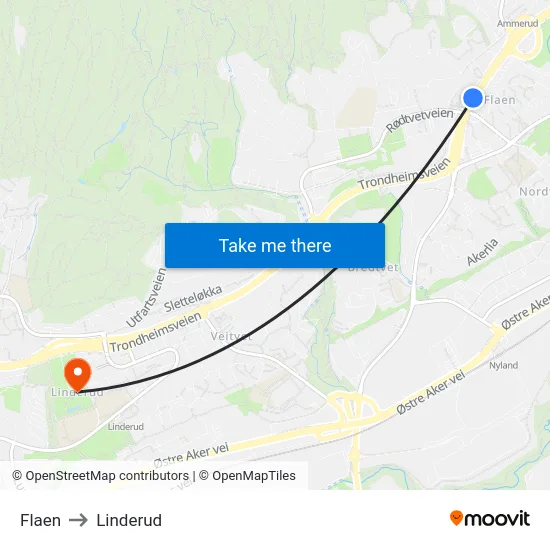 Flaen to Linderud map