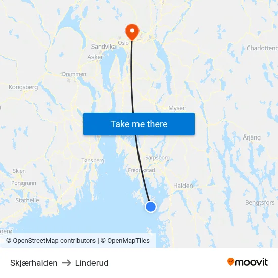 Skjærhalden to Linderud map