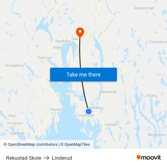 Rekustad Skole to Linderud map