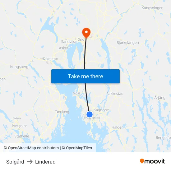Solgård to Linderud map
