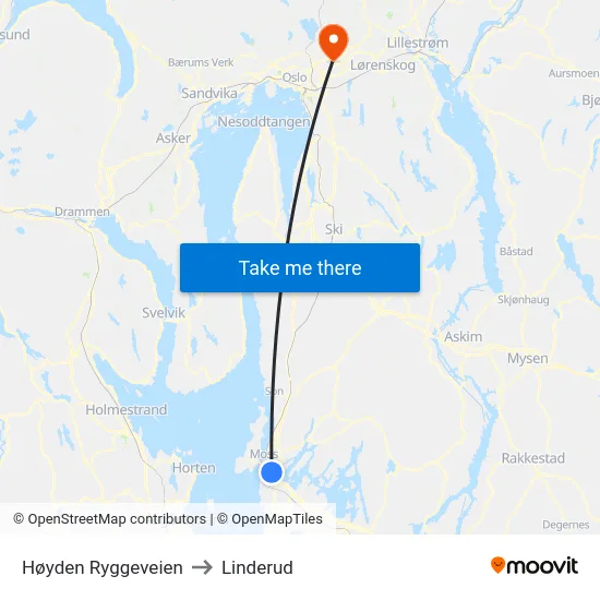 Høyden Ryggeveien to Linderud map