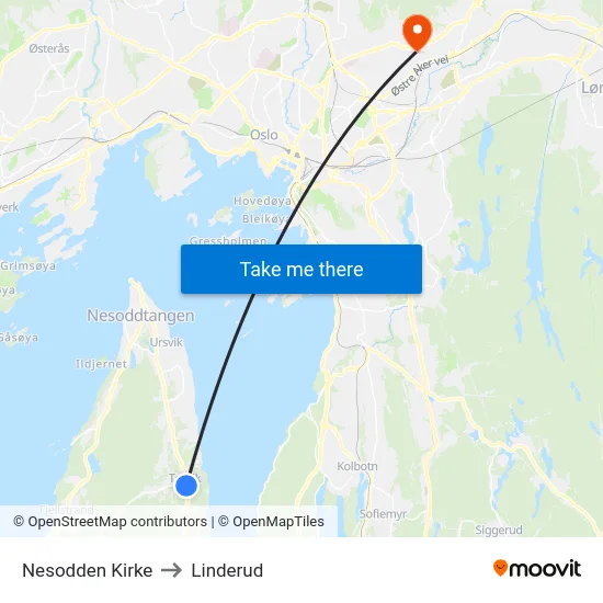 Nesodden Kirke to Linderud map