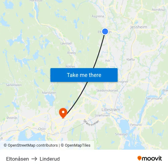 Eltonåsen to Linderud map