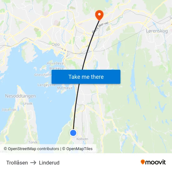 Trollåsen to Linderud map