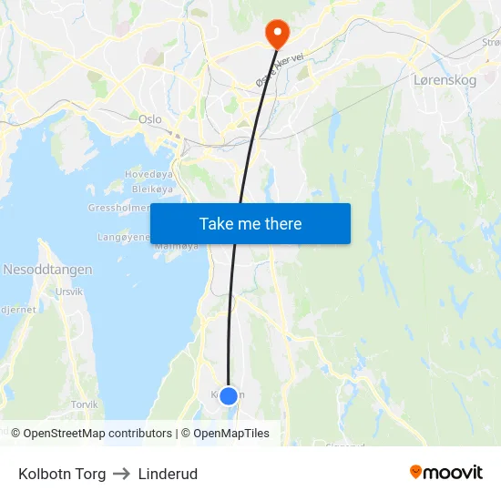 Kolbotn Torg to Linderud map