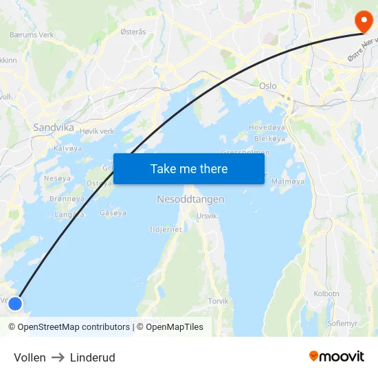 Vollen to Linderud map