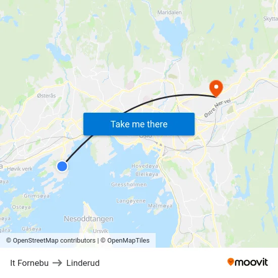 It Fornebu to Linderud map