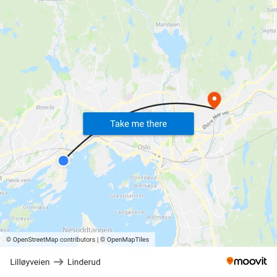 Lilløyveien to Linderud map