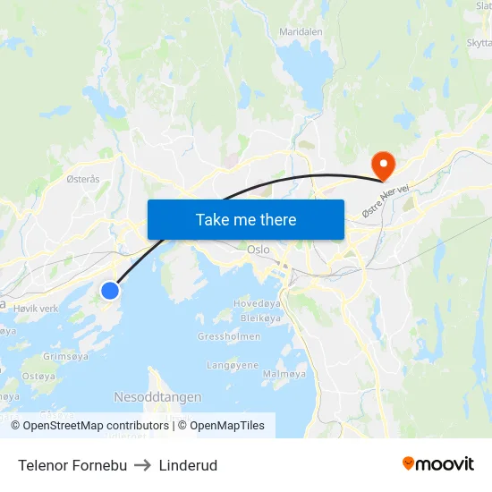 Telenor Fornebu to Linderud map