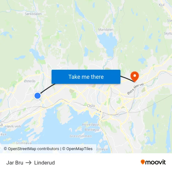 Jar Bru to Linderud map