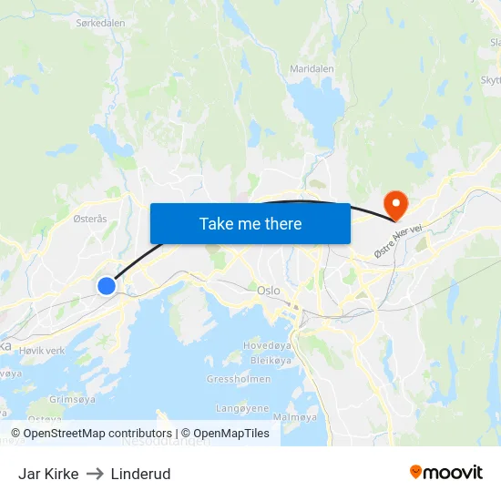 Jar Kirke to Linderud map