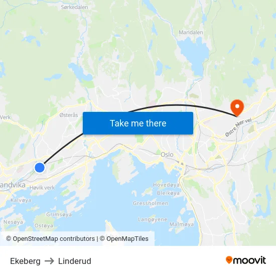 Ekeberg to Linderud map