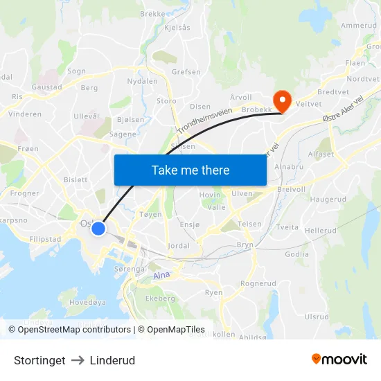 Stortinget to Linderud map