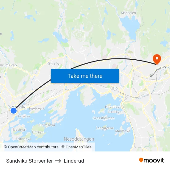 Sandvika Storsenter to Linderud map