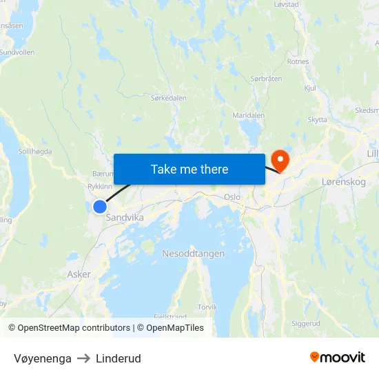 Vøyenenga to Linderud map