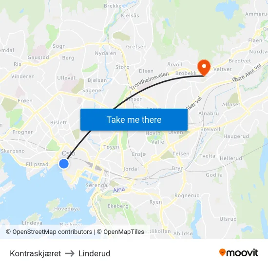 Kontraskjæret to Linderud map