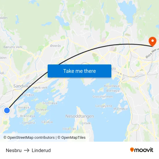 Nesbru to Linderud map