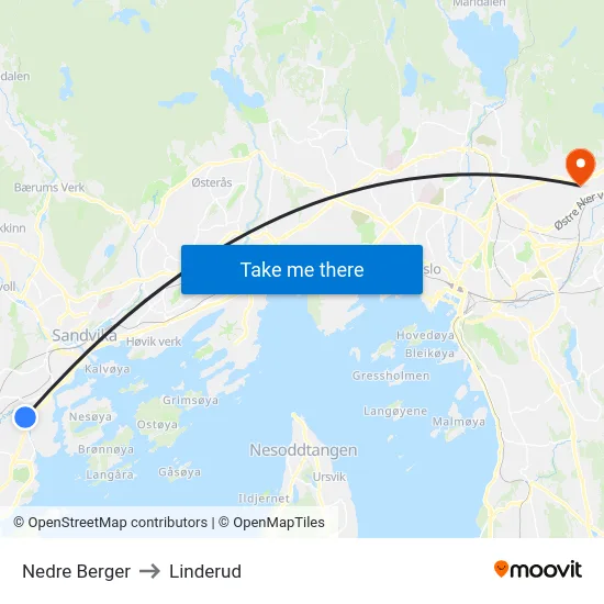 Nedre Berger to Linderud map