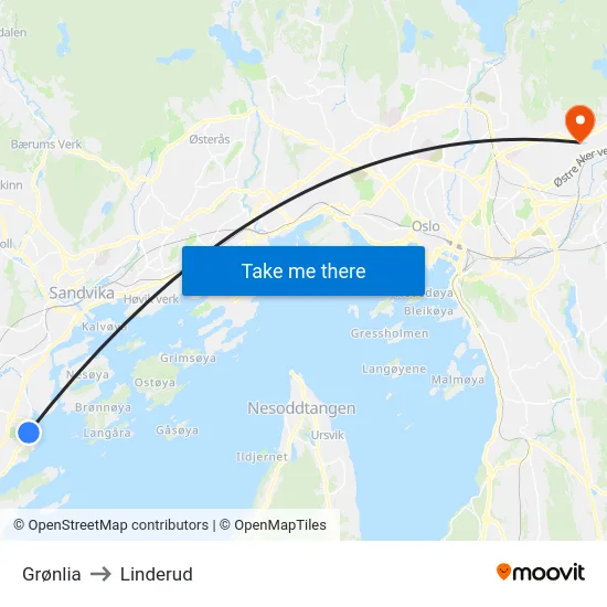Grønlia to Linderud map