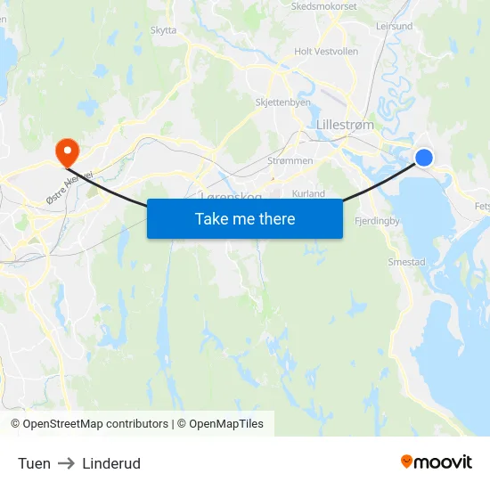 Tuen to Linderud map
