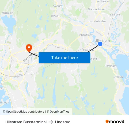 Lillestrøm Bussterminal to Linderud map