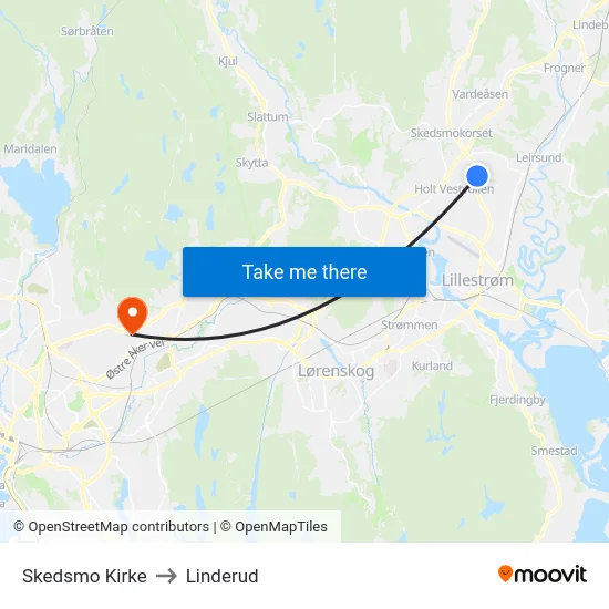 Skedsmo Kirke to Linderud map