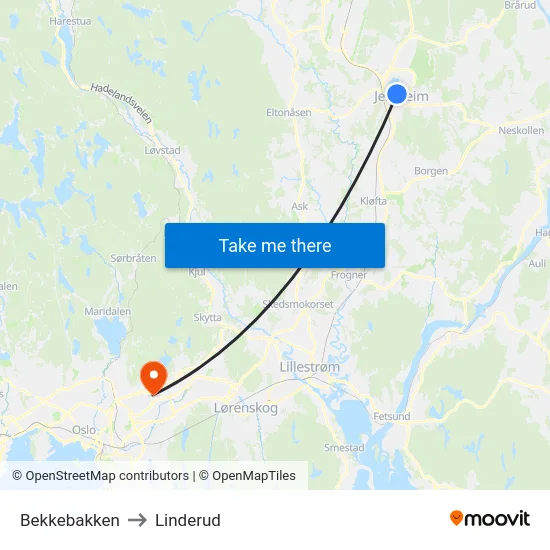 Bekkebakken to Linderud map