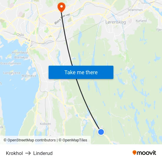 Krokhol to Linderud map