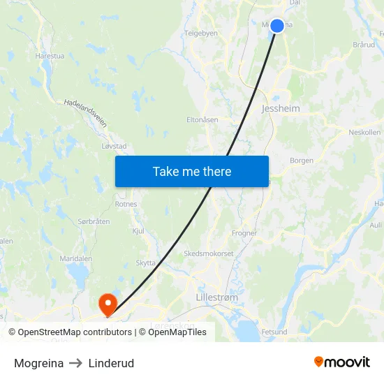Mogreina to Linderud map