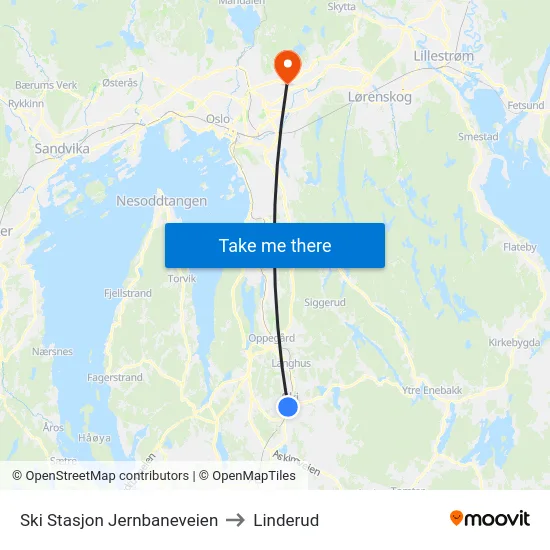 Ski Stasjon Jernbaneveien to Linderud map