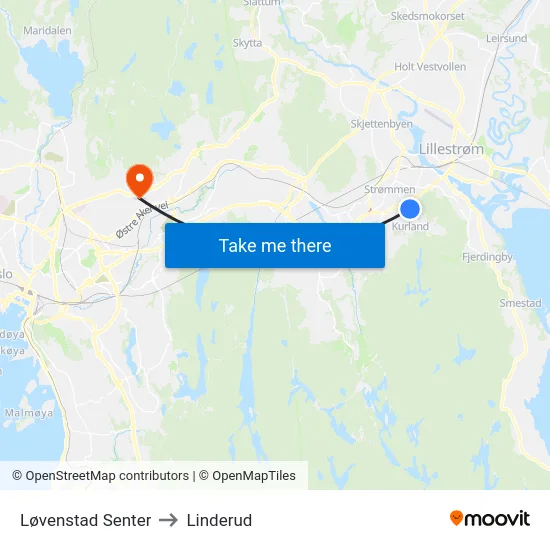 Løvenstad Senter to Linderud map