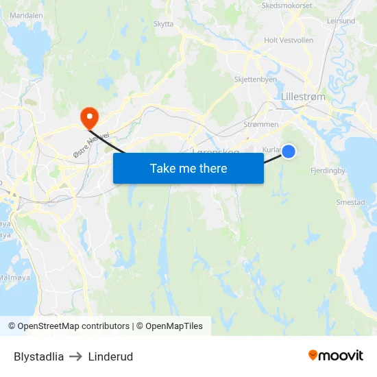 Blystadlia to Linderud map