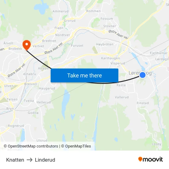 Knatten to Linderud map