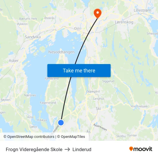 Frogn Videregående Skole to Linderud map