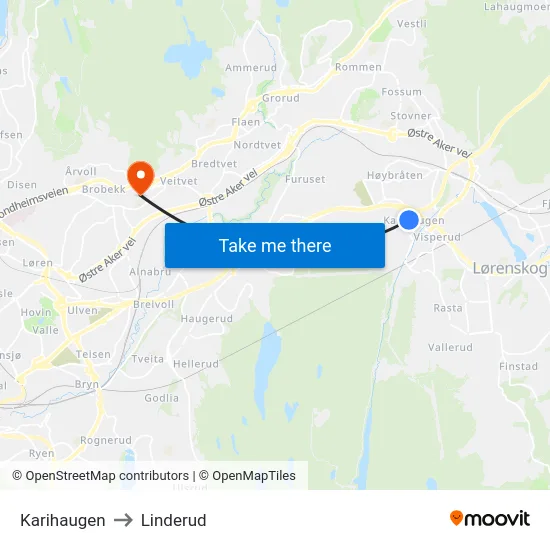 Karihaugen to Linderud map