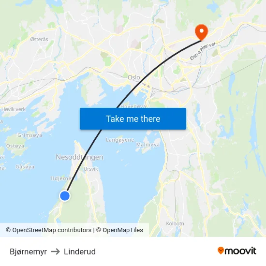 Bjørnemyr to Linderud map
