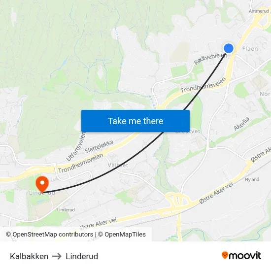 Kalbakken to Linderud map