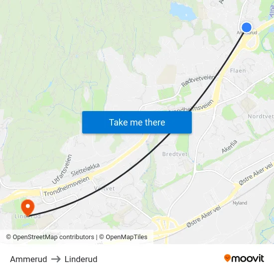 Ammerud to Linderud map