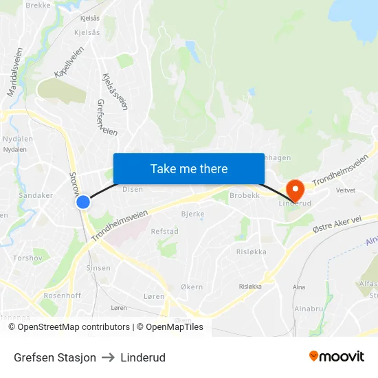 Grefsen Stasjon to Linderud map